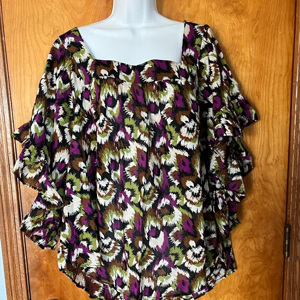Terra & Sky Women's black/purple/green/white print top - 4X